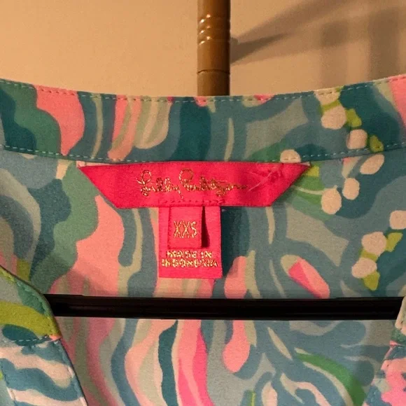 Lilly Pulitzer Women's Vibrant Blue and Pink Blouse - Picture 2 of 6